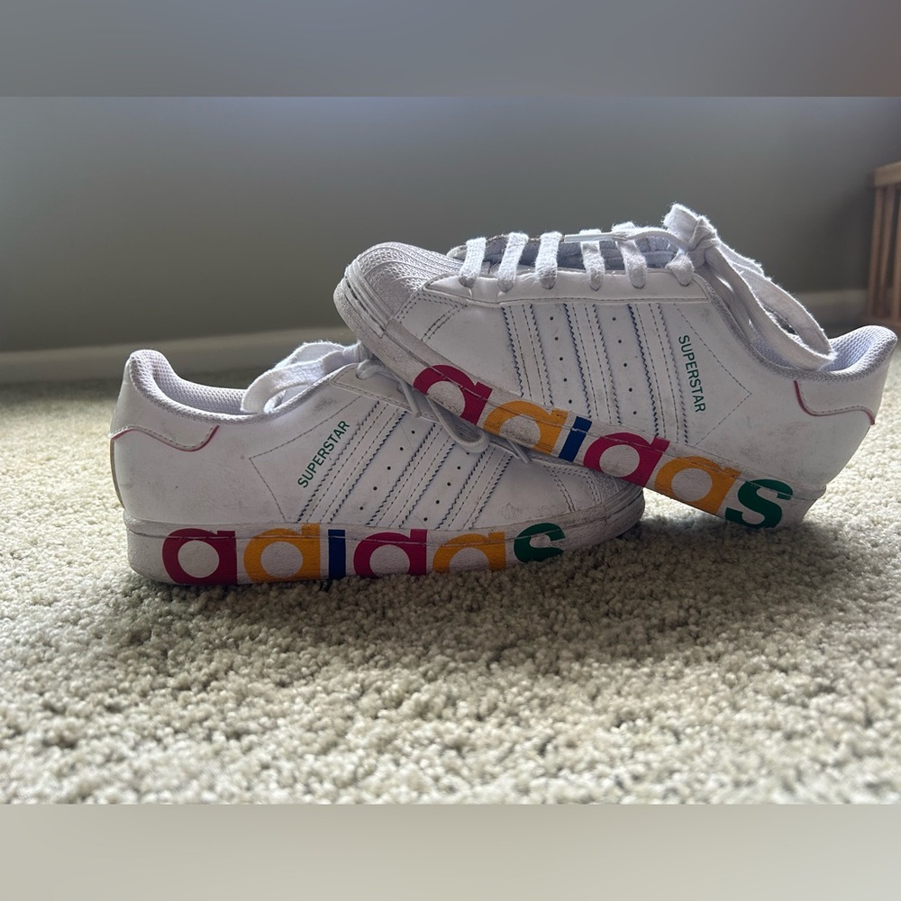 Adidas Superstar White with Colorful Logo Sneakers